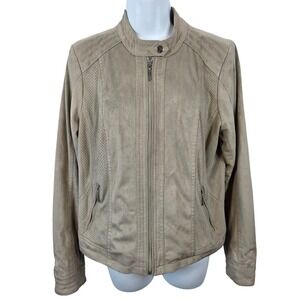 Maurices Faux Suede Jacket Women's L Long Sleeve Moto Biker Zip Up Tan /R27